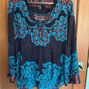 Hale Bob Vibrant Blue and Pink Patterned Blouse